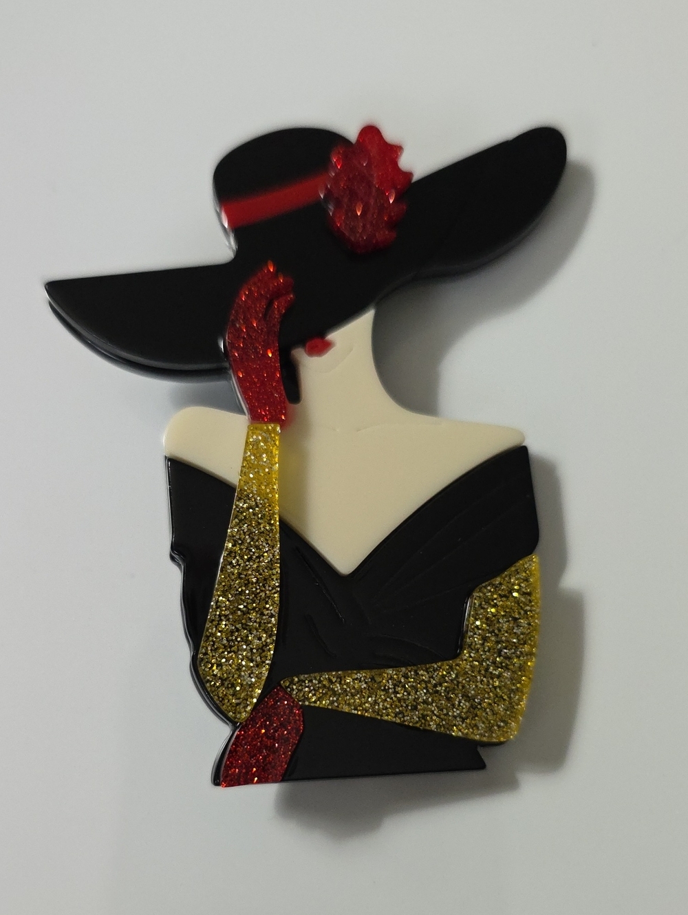 Chic Black Red And GOLD FASHIONISTA Brooch#1